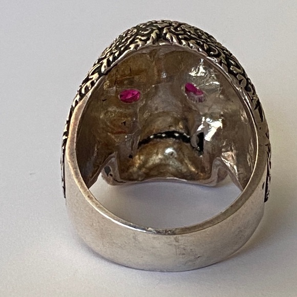 925 sterling silver bike biker skull ring red cz - Picture 5 of 6